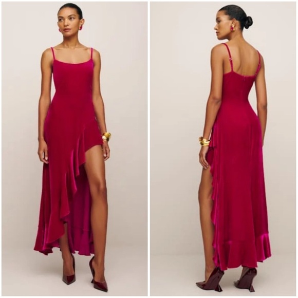 Reformation Winola Dress in Rhubarb Velvet Size XS NWT New - Picture 1 of 13